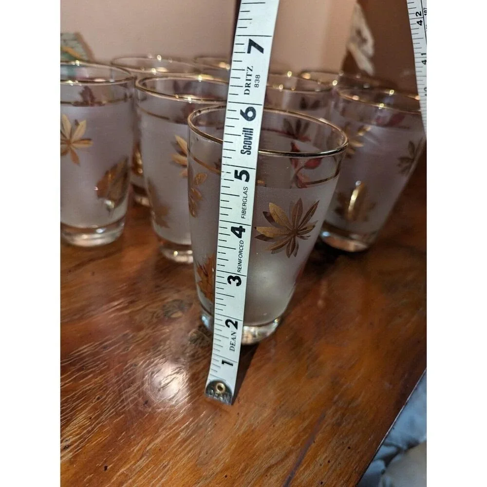 Vintage‎ MCM Gold Leaf Libbey Frosted Tumblers Set of 4 Cocktail Glasses